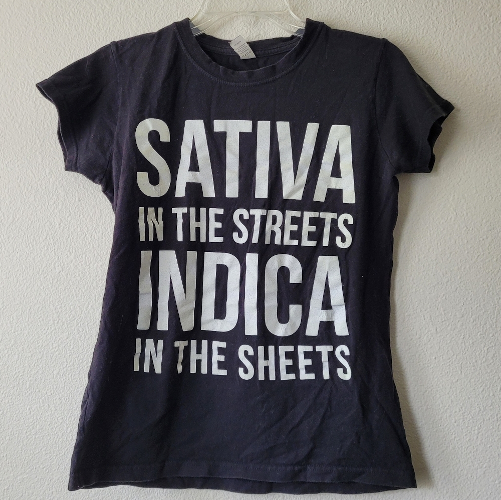 Novelty Shirt Tee Sativa Indica Black Funny Womens TShirt
